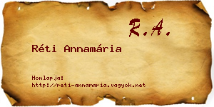 Réti Annamária névjegykártya
